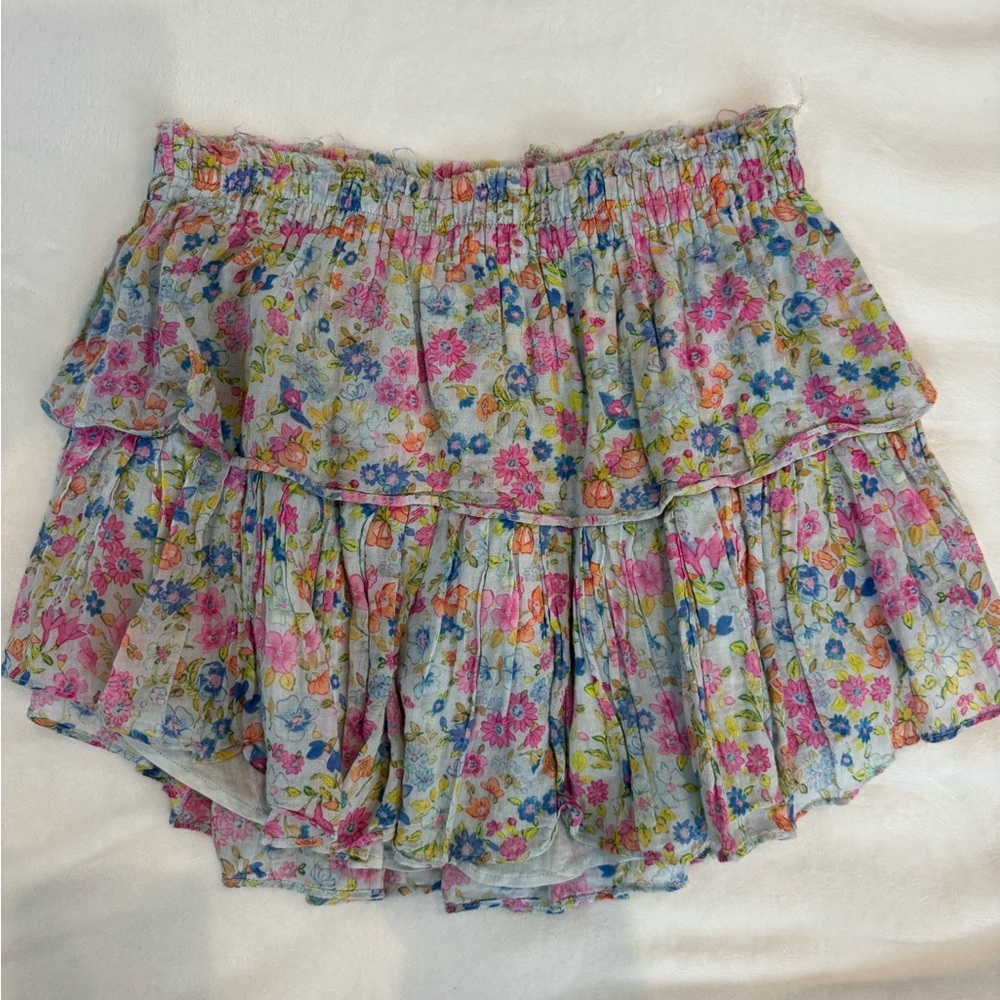 LoveShackFancy Discontinued Blue Floral Liberty Print Mini Skirt